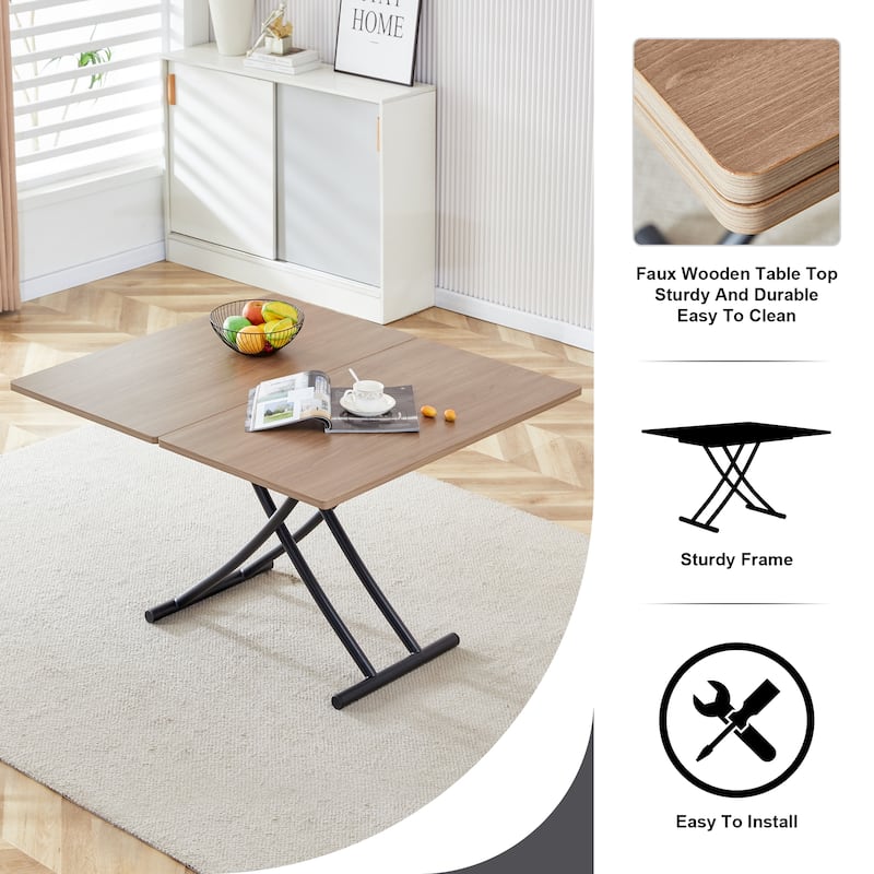 GDFStudio Tharion Wood Lift Table with Multifunctional Adjustable Design