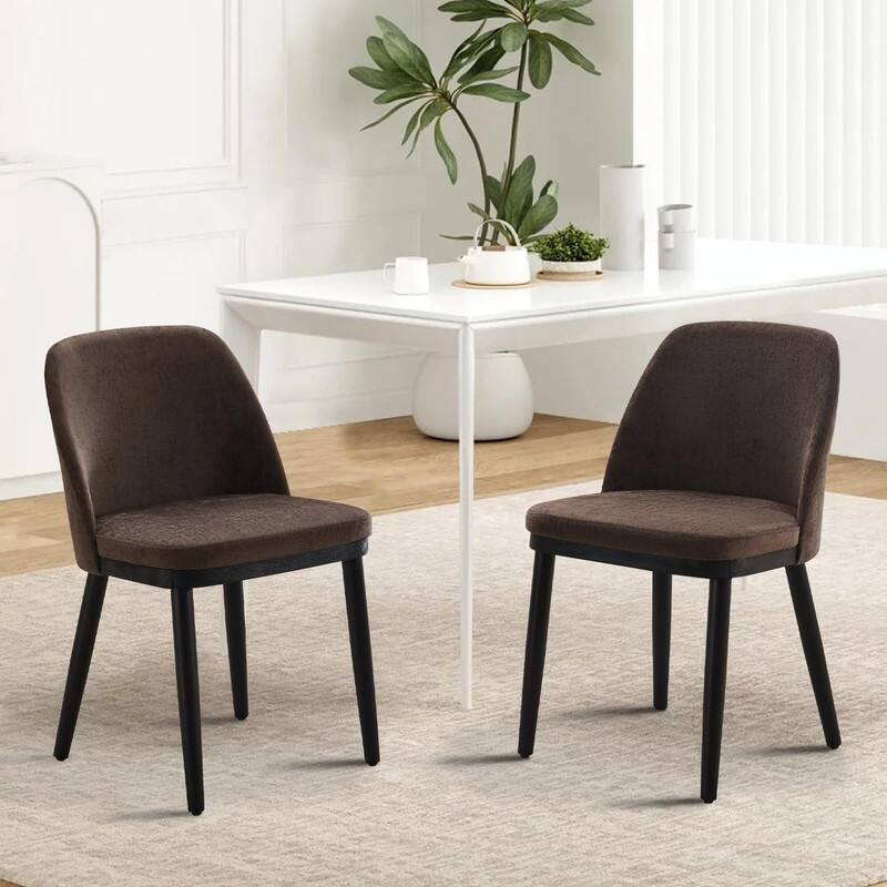 Modern Upholstered Dining Chair Set of 2, Kitchen Chair with Wooden Legs - Brown