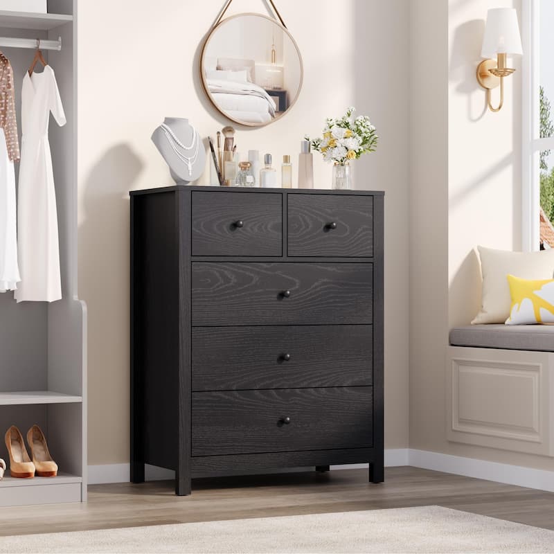 5 Drawer Dresser for Bedroom, Modern Wooden Storage Chest Organizer with Drawers