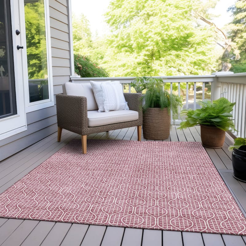Machine Washable Indoor/ Outdoor Chantille Criss Cross Geo Rug - Blush - 8' x 10'
