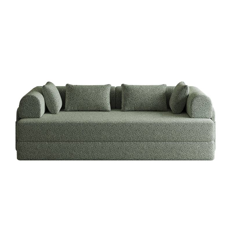 Roomfitters 78.7" Convertible Chenille Sofa Bed, Folding Sleeper Couch with Cylindrical Pillow and Side Pocket, Lounge Sofa
