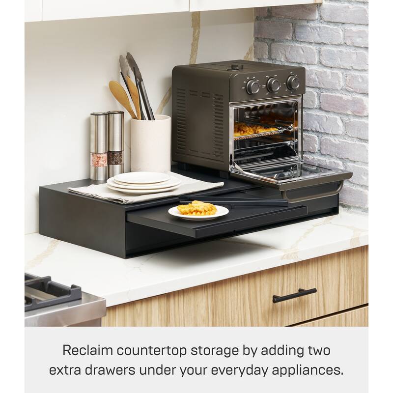 Yamazaki Home Countertop Drawer with Pull-Out Shelf - Wide, Steel - L 25.31 x W 31.5 x H 5.31 inches