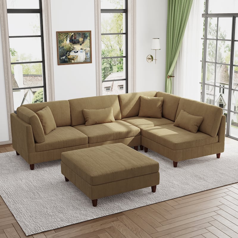 Modern Modular Corduroy Sectional Sofa with Ottoman