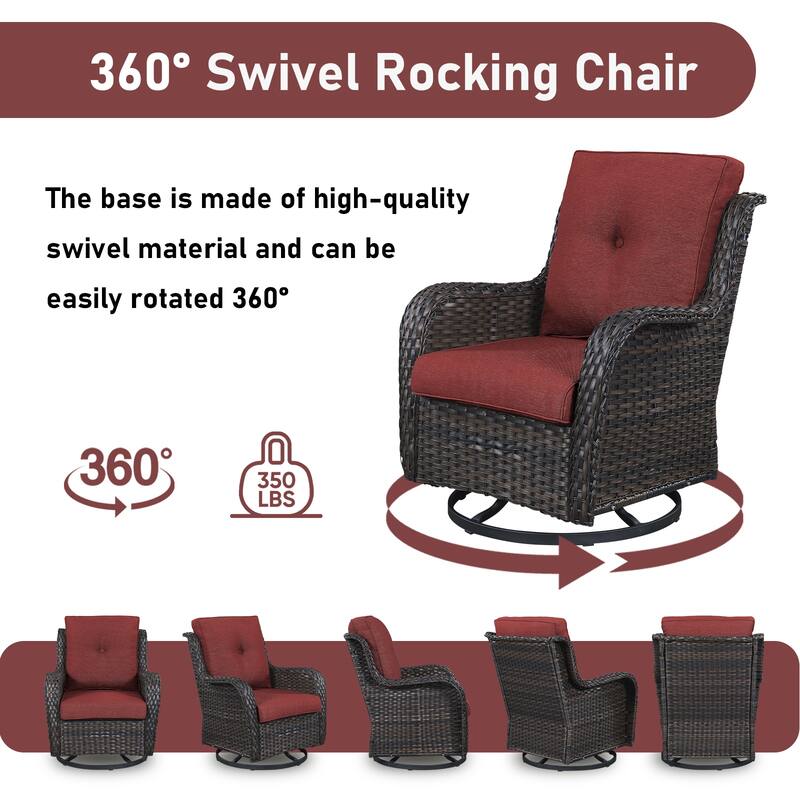Gymojoy Outdoor Rattan Wicker Swivel Chair with Cushion (Set of 2)