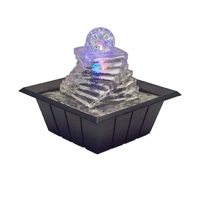 8" Clear Polyresin Ice Design Tabletop Fountain With LED - 7.75 x 7.75 x 7.75