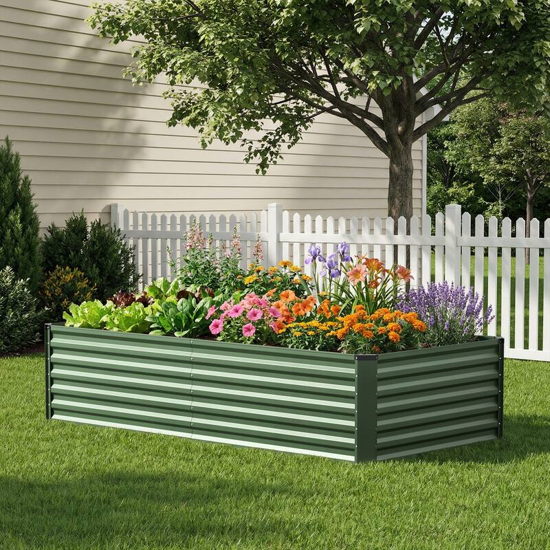 Meyreso 6ft x 3ft x 2ft Galvanized Metal Raised Garden Bed, Durable Outdoor Planter, Rust Resistant, Safety Edging - Green - 6*3*2ft - Steel