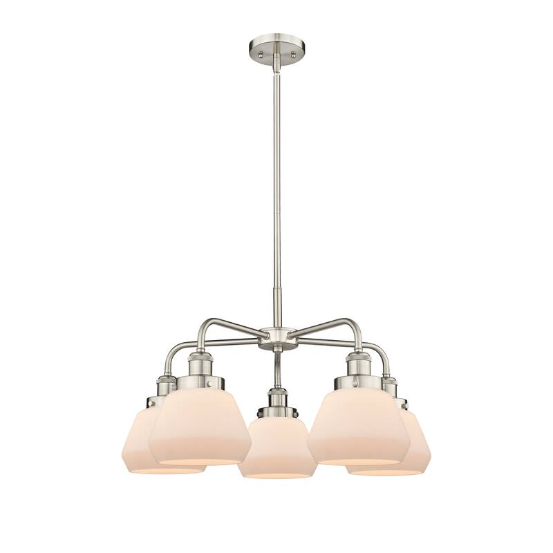 Innovations Lighting Fulton - 5 Light 25" Stem Hung Chandelier - Satin Nickel/Matte White