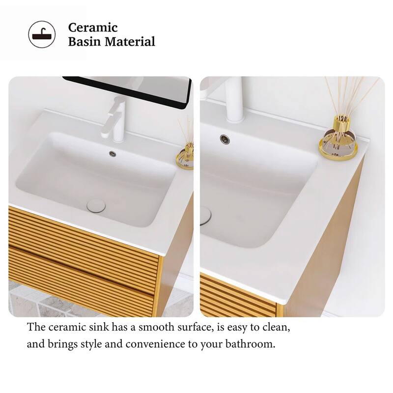 Wall-Mounted Bathroom Vanity with White Ceramic Sink