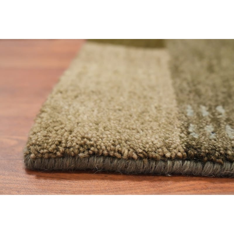Hand Knotted Oriental 100% Wool Carpet Modern Solid Green Gabbeh Runner Rug - 9' 10'' X 2' 8''