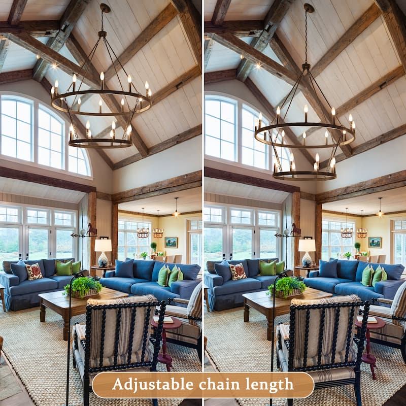 20-Light 39.17-inch Two Tier Wagon Wheel Chandelier for Kitchen