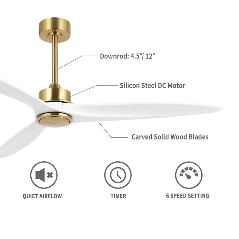 GetLedel 60" Solid Wood 3-Blade DC Motor Ceiling Fan with Remote Control