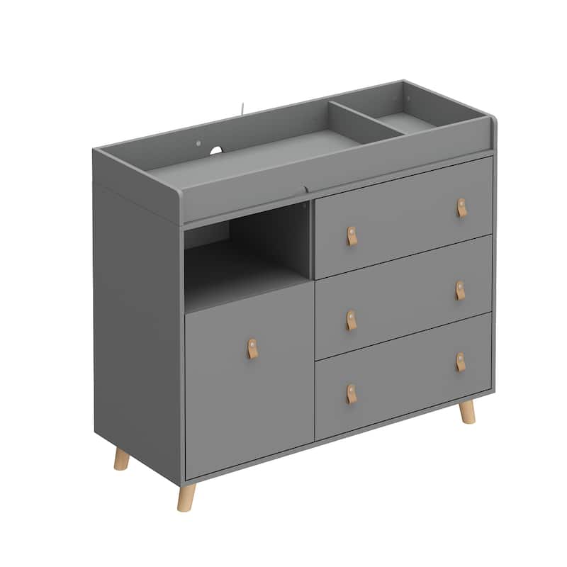 45inch Hidden Trash Storage, Nursery Dresser w/Changing Station White