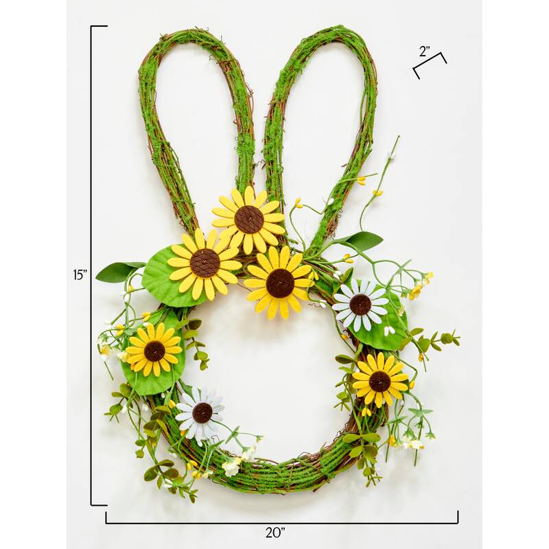 15" Hanging Twig Bunny Décor with Daisies - 15