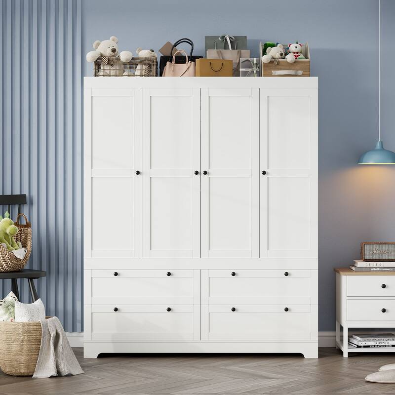 Gyomojoy Large White Wardrobe Closet with Drawers & Doors, Modular Armoire with Hanging Rods, Apartment & Dorm Storage