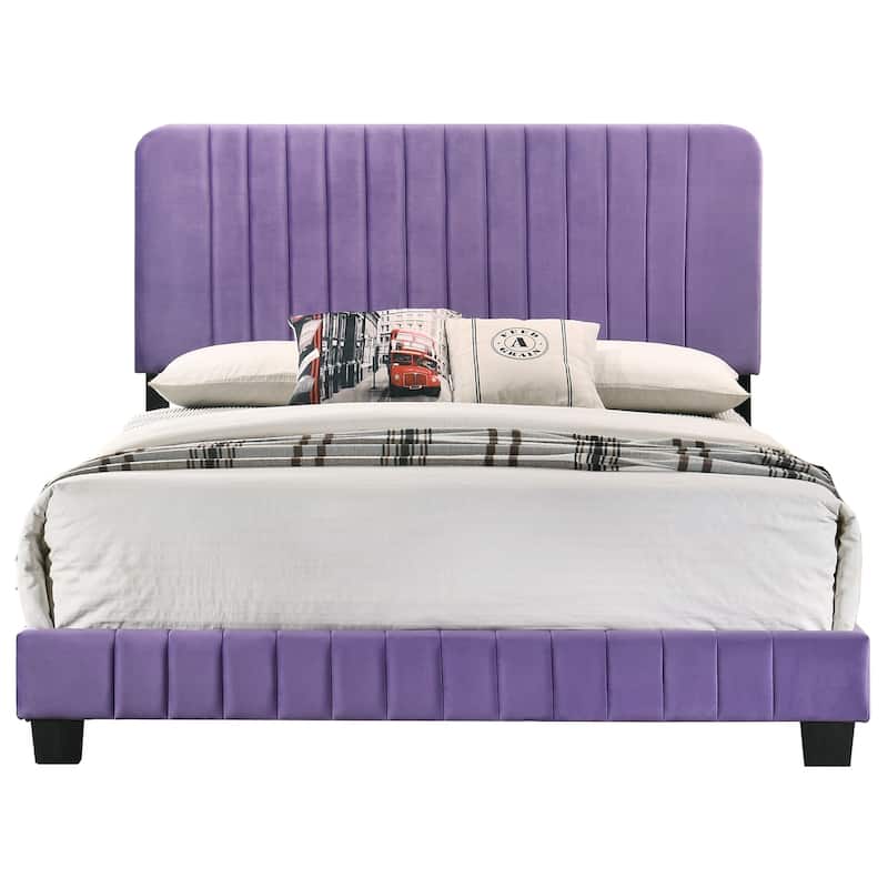 Velvet Channel Tufted Upholstered Full Panel Bed - 81" - Purple