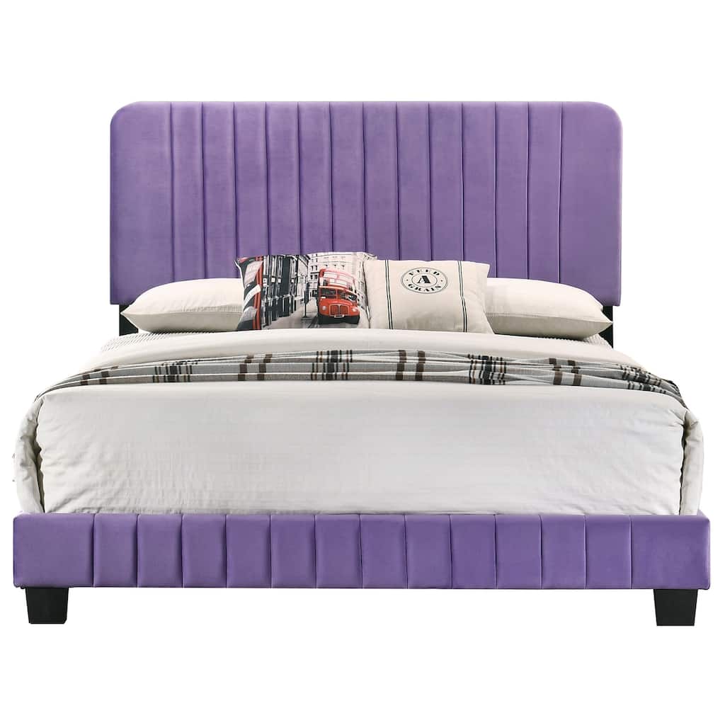 Velvet Channel Tufted Upholstered Full Panel Bed - 81" - Purple