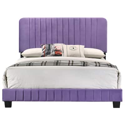 Velvet Channel Tufted Upholstered Queen Panel Bed - 86" - Purple