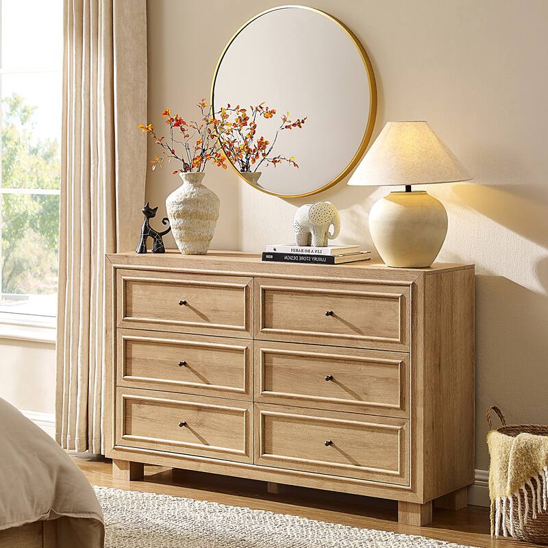 golden oak 6 drawer dresser Kappesberg Rio 6-Drawer Dresser with Built-in Handles and Telescopic Slides - Golden Oak/White