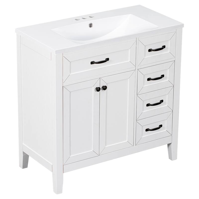 36" Blue Bathroom Vanity with Undermount Sink, Freestanding Design, Solid Rubber Wood & MDF Cabinet