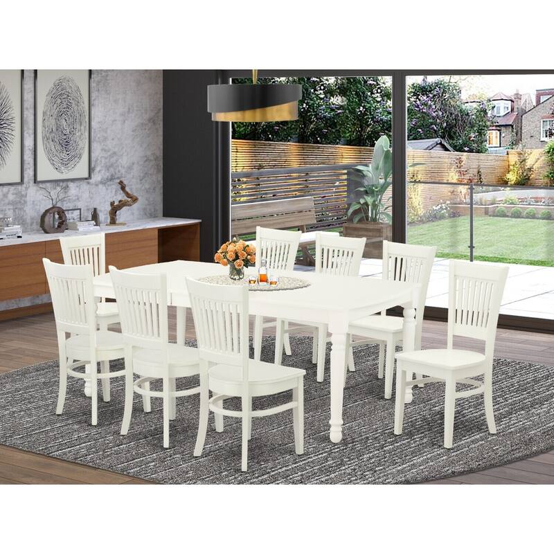 9-Piece Wooden Dining Set - Linen White Table & Chairs - Butterfly Leaf Table - Kitchen Dinette Set - 78