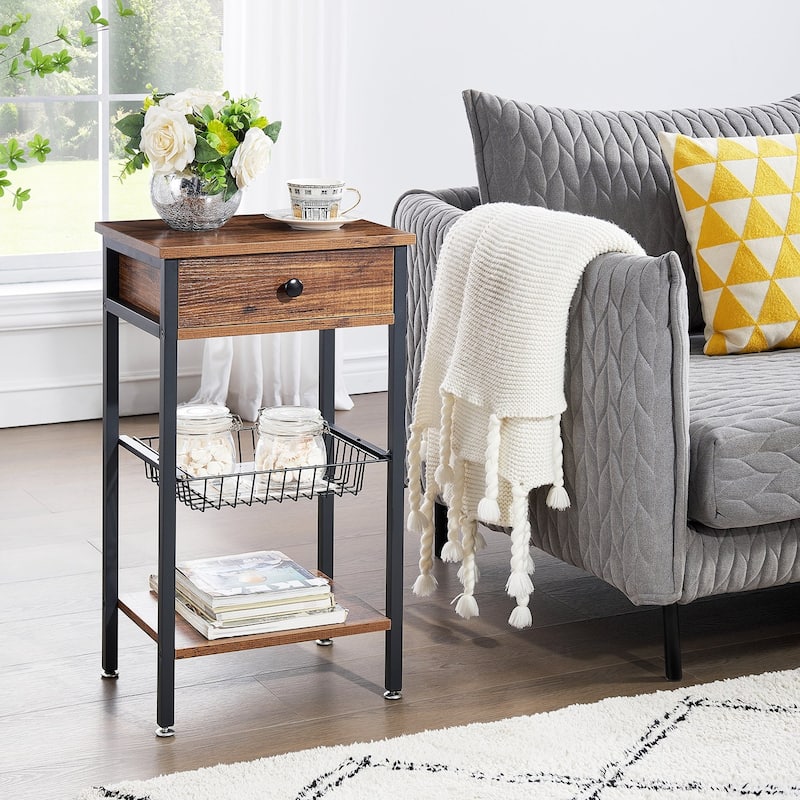 VELCEO 1-Drawer Modern Nightstands with Removable Basket(Set of 2) - Brown