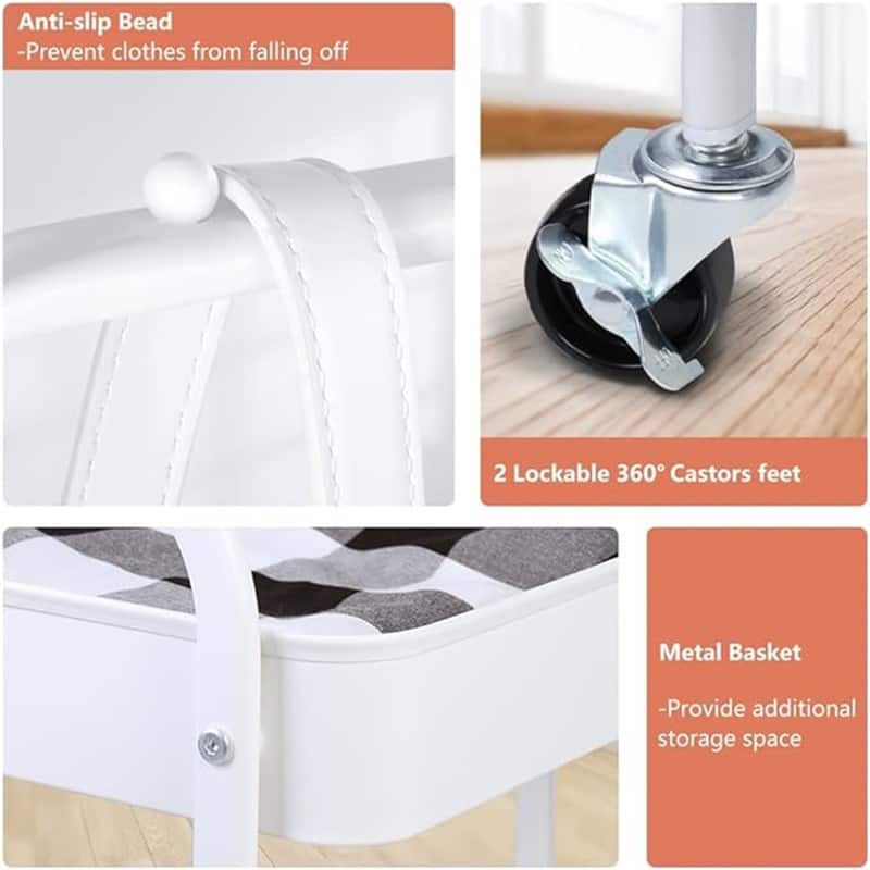 Clothes Organizer with 2 Tier Metal Baskets - 12.4"D x 22.3"W x 60"H
