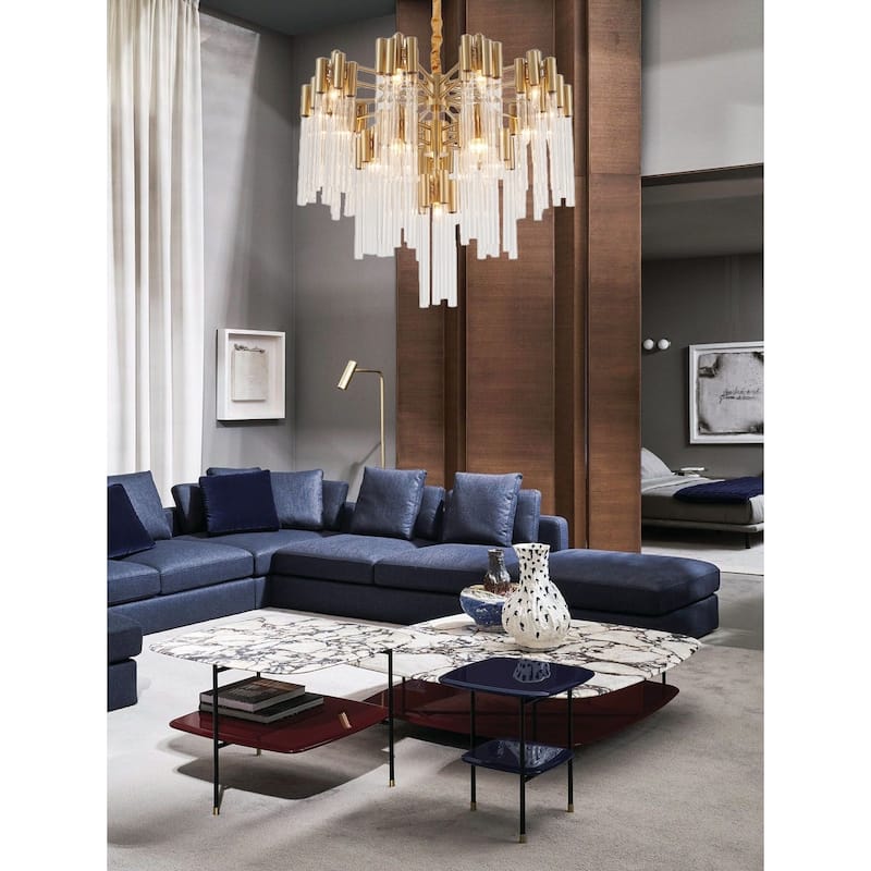 16-Light 3 Tier Gold Frame Chandelier With Glass Accents