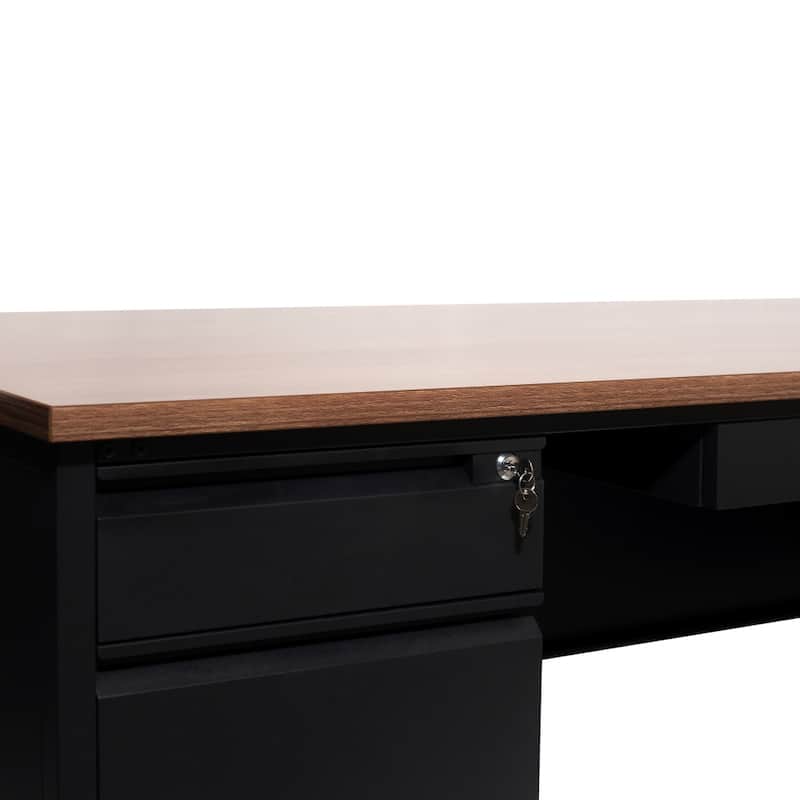 Commercial Double Pedestal Desk with 5 Locking Drawers