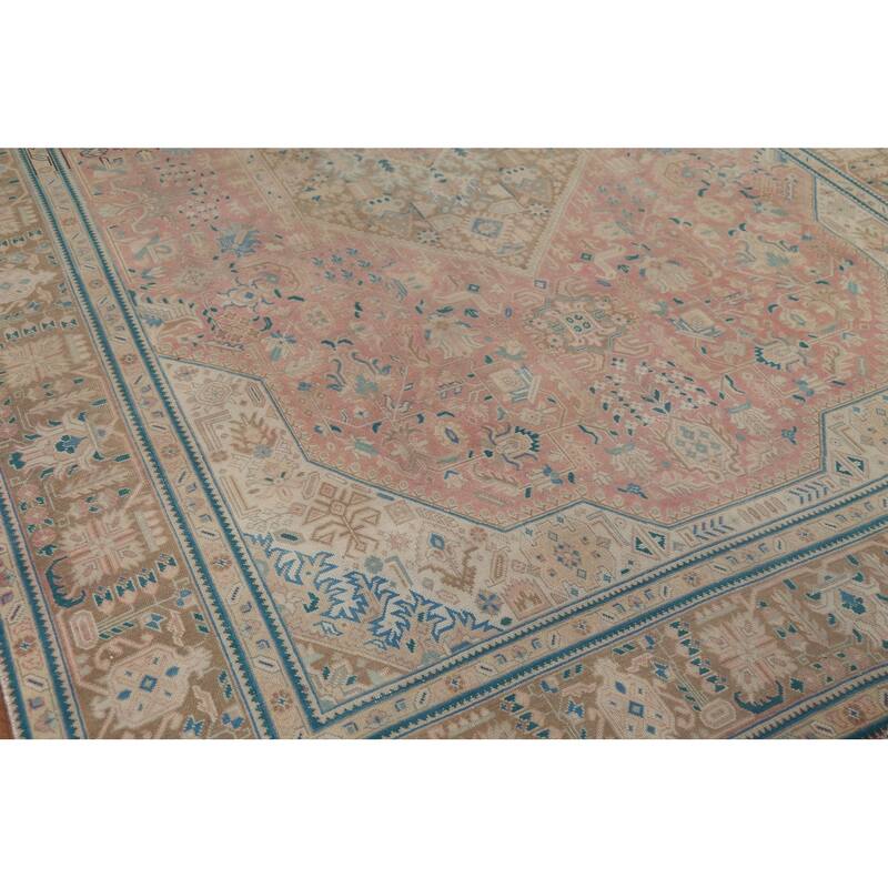 Pink Geometric Tabriz Persian Vintage Area Rug Handmade Wool Carpet - 8'0"x 11'5"