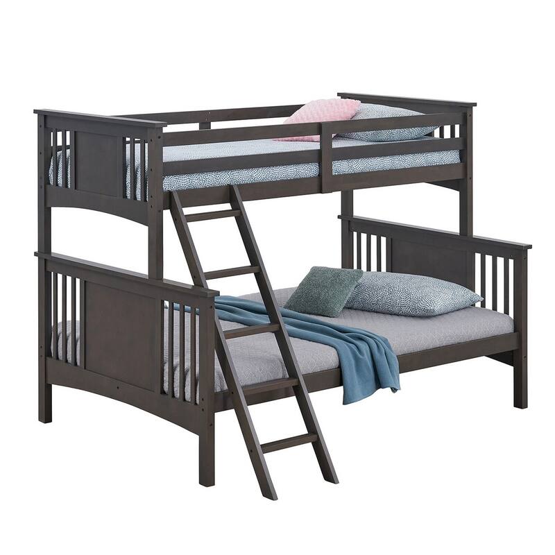 Twin Over Full Bunk Bed with Angled Ladder, Stain Gray Solid Hardwood, Durable and Stylish