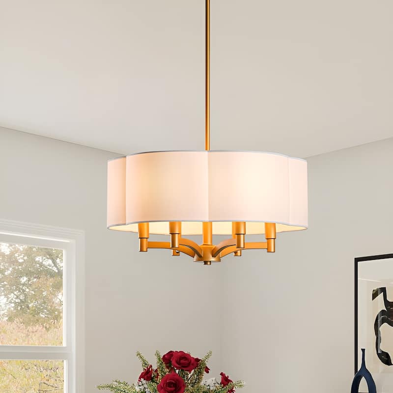 6-Light Palon Drum Pendant with White Fabric Shade Gold/Black Minimalist Lamp 17.5 Inch - N/A