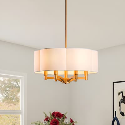 6-Light Palon Drum Pendant with White Fabric Shade Gold/Black Minimalist Lamp 17.5 Inch - N/A