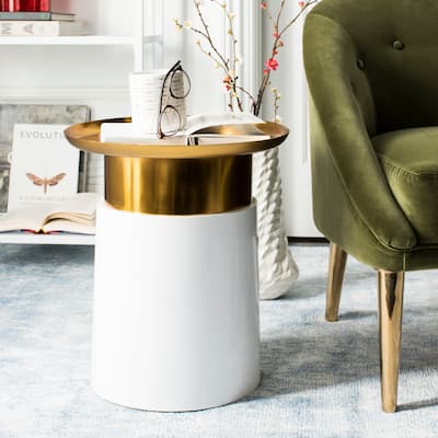 SAFAVIEH Ellada Gold/ White Tray Top Side Table - 16" x 16" x 17" - 16Wx16Dx17H