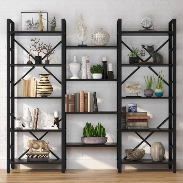 Large Triple Wide 5-Shelf Etagere Bookcase