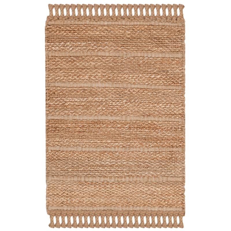 SAFAVIEH Handmade Natural Fiber Kamila Jute Tassel Rug - 2' x 3' - Natural/Light Grey