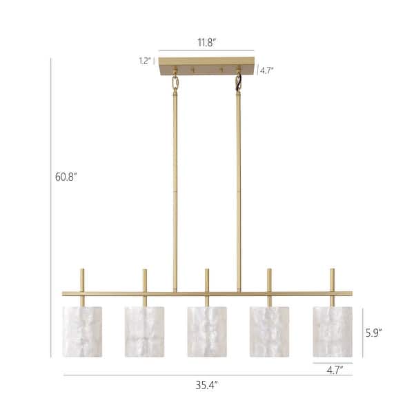 35.4" Modern Coastal 5-Light Capiz Shell Linear Kitchen Island Pendant - Gold/Ivory