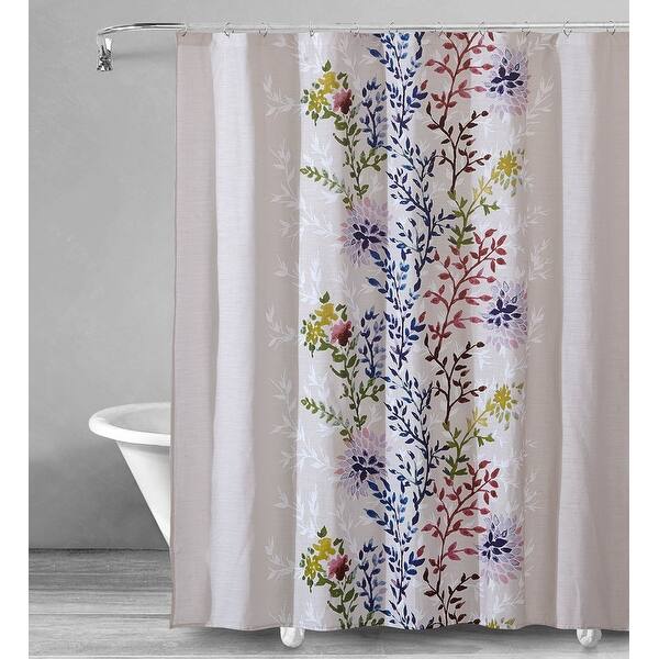 Popular shower curtains multi colored Style Quarters Dahlia Lane Shower Curtain Rainbow Color Floral Stems On White Ground