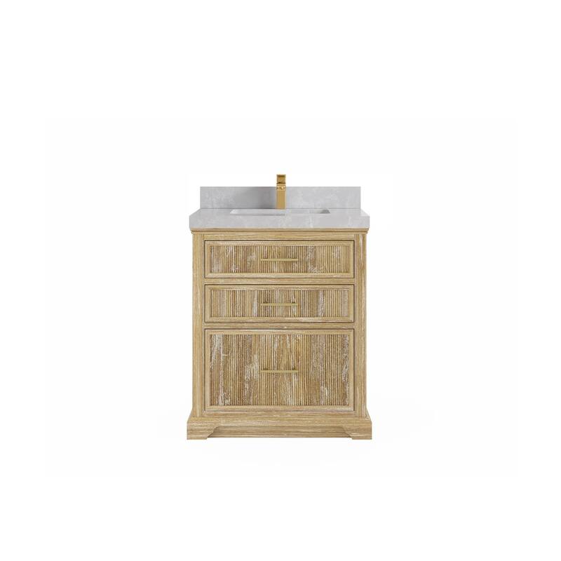 Willow Collections 30 x 22 Alys Solid Teak Wood Single Sink Bathroom Vanity with Quartz or Marble Countertop - 2”Pearl Gray - Whitewashed