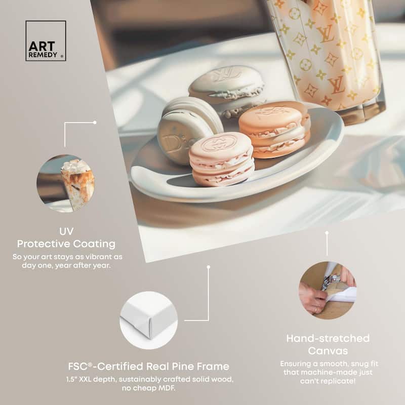 Glam Iced Coffee and Macarons Canvas by Art Remedy, Gallery Wrapped