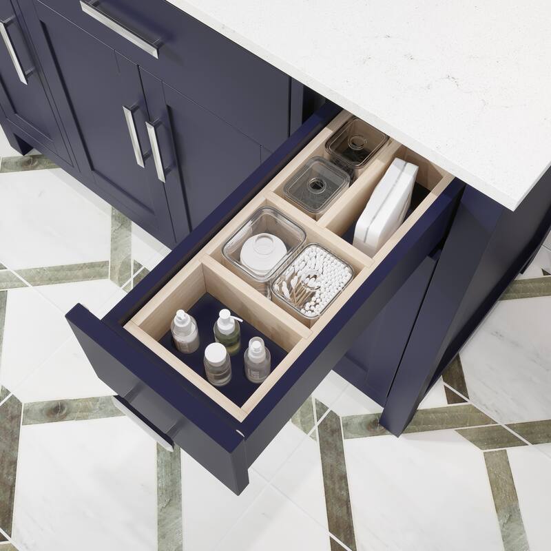 Kate 48-in Solid Hardwood Bathroom Vanity with Power Bar and Drawer Organizer