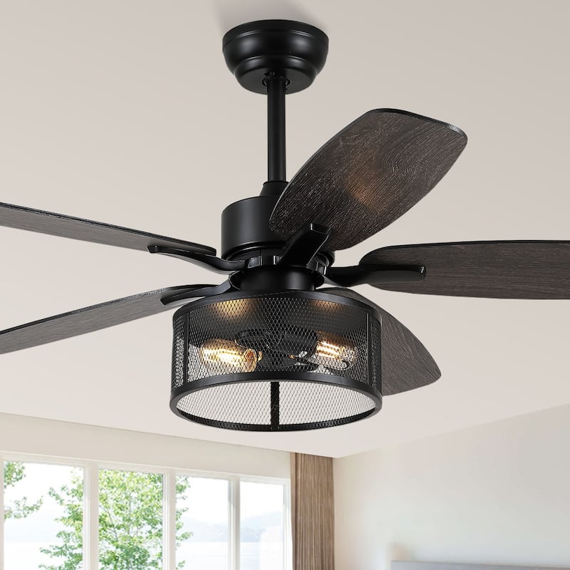 48"/56" Modern Caged Chandelier Ceiling Fan with Remote,Wood Grain Caged Fandelier DC Motor For Bedroom,Living Room