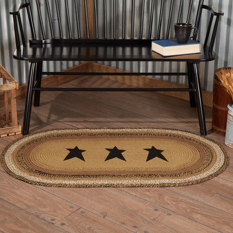 Kettle Grove Jute Rug Oval Stencil Stars w/ Pad 27x48 - 27" x 48"