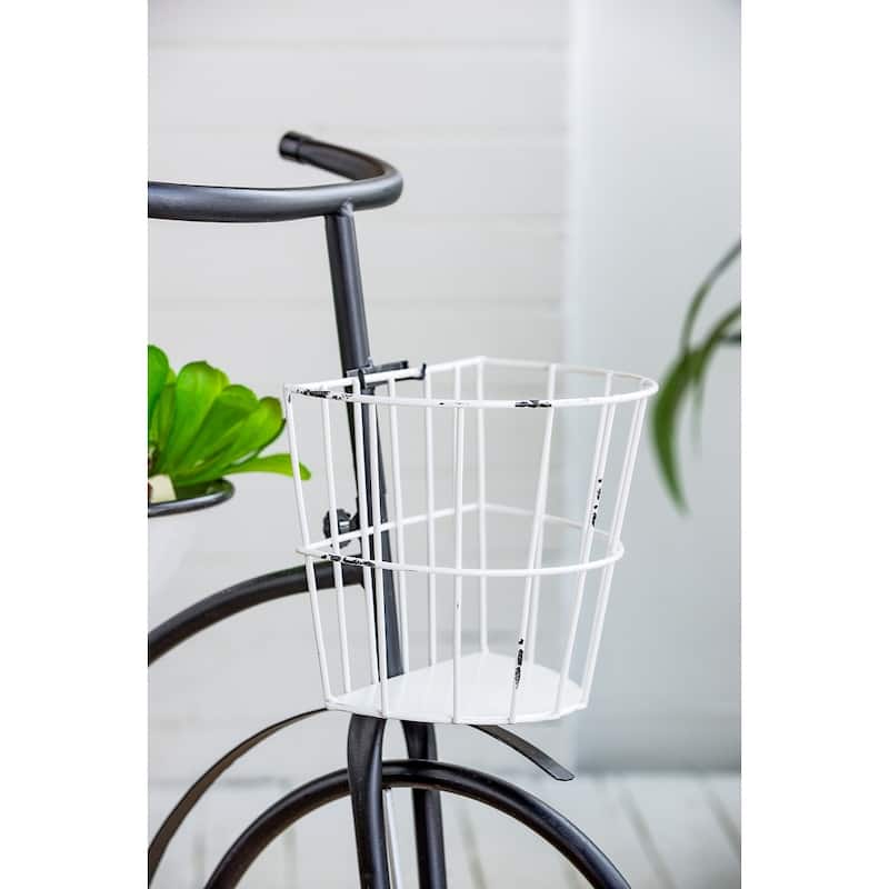 38.5x14.5x25.5" Black and White Bicycle Plant Stand Planter