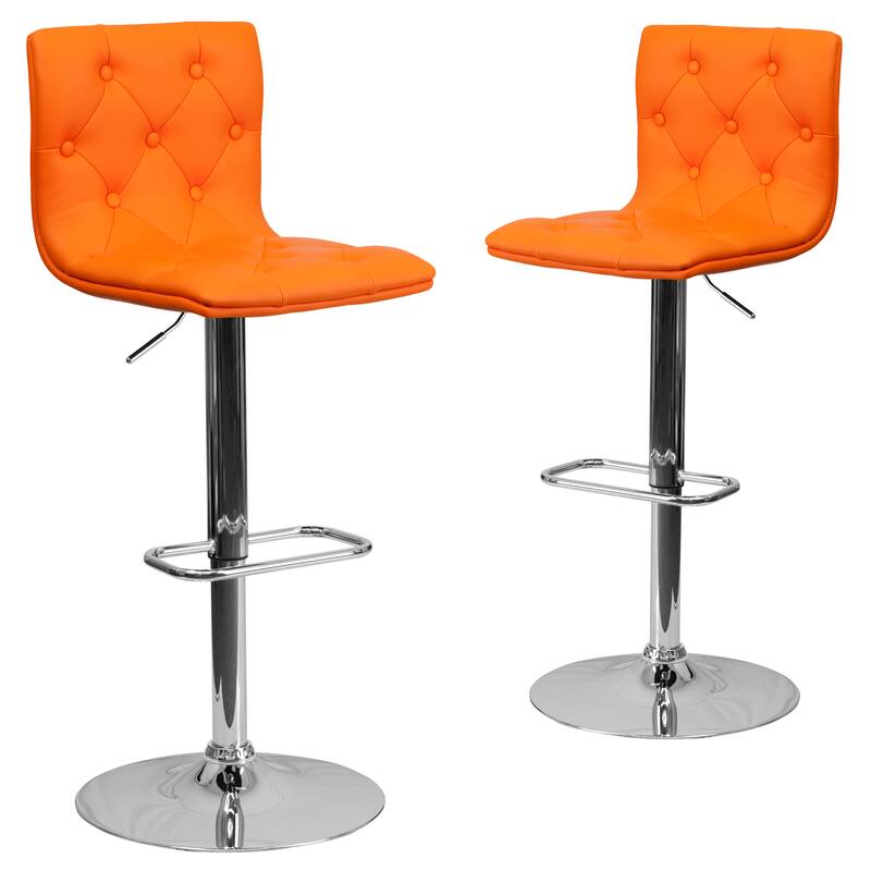 2 Pack Contemporary Button Tufted Adjustable Height Barstool with Chrome Base