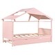 preview thumbnail 9 of 15, Pink Twin Size Solid Wood House Bed with Trundle and Storage for for Kids, Boys and Girls
