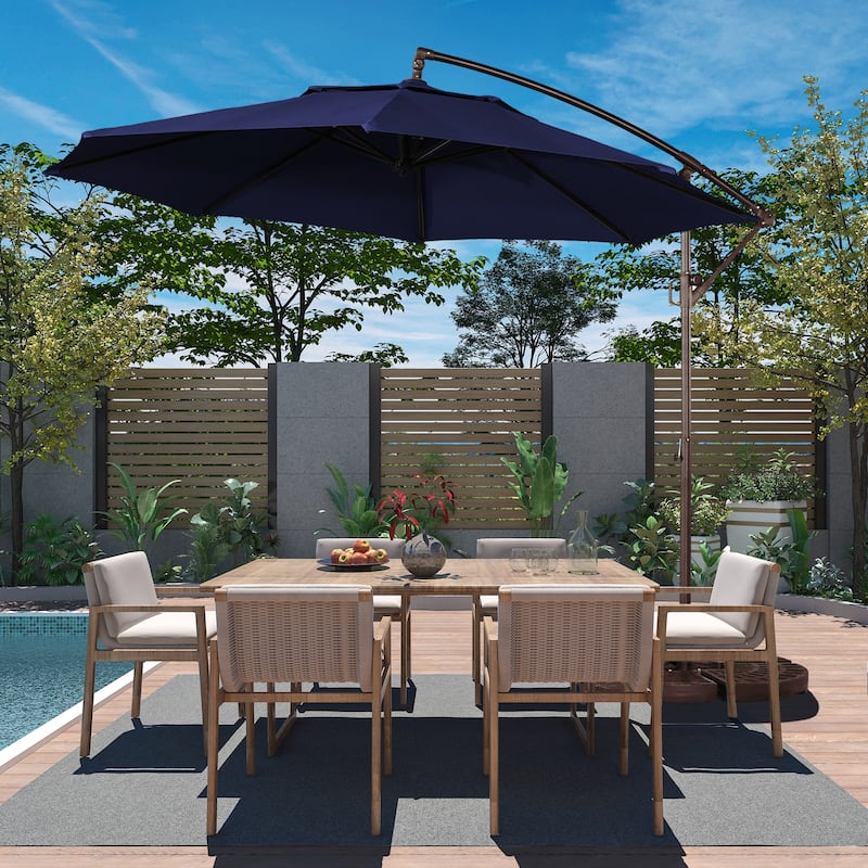 11FT Outdoor Cantilever Umbrella 360 Rotation Patio Offset Umbrella - Navy Blue