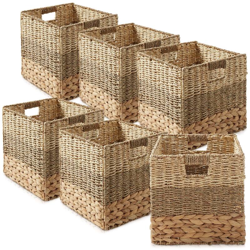 Mixed Weave Hyacinth Seagrass Storage Basket Set Natural Wicker - 13" x 13", 6-Pack