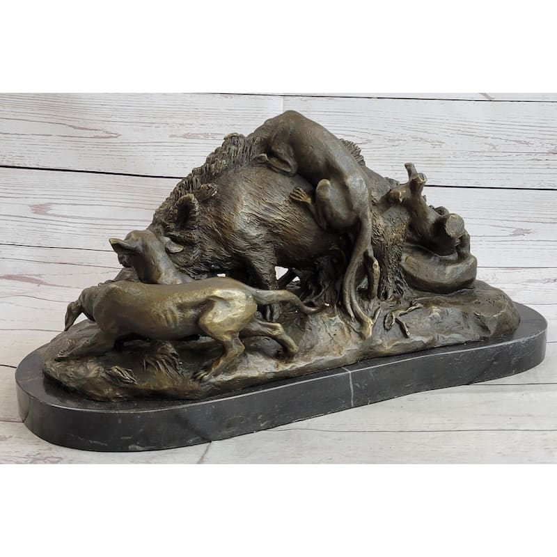 Handmade Vintage Lecourtier Wild Boar Dogs Bronze Sculpture Figurine Figure