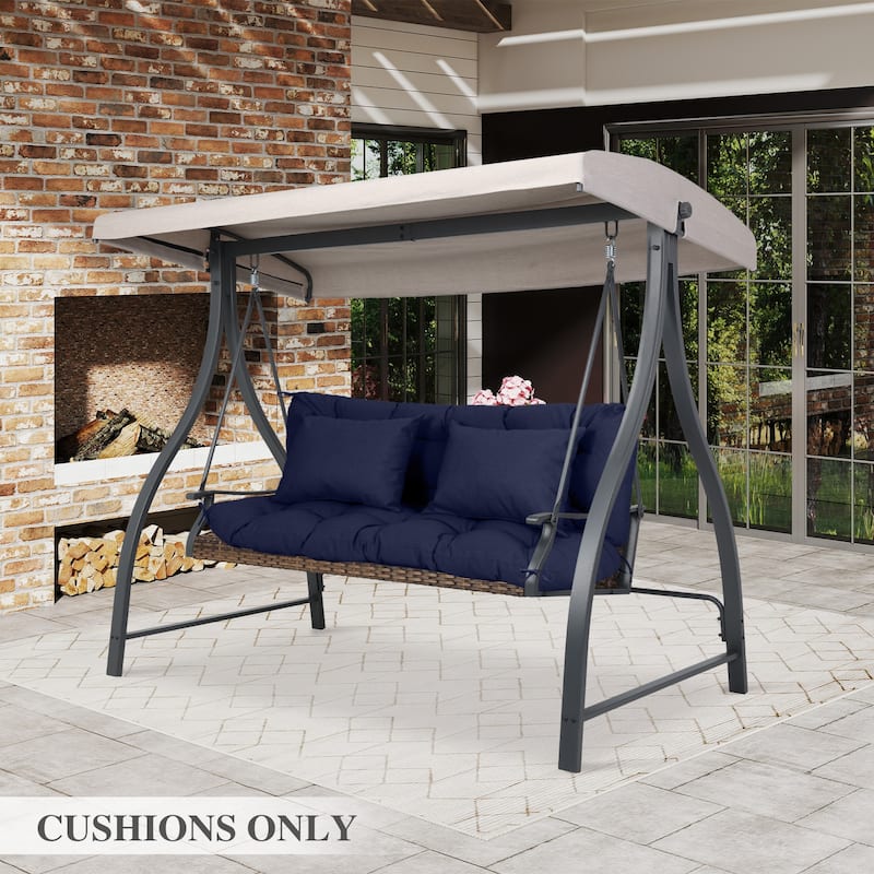 Aoodor 59" Tufted Porch Swing Cushions, Outdoor Swing Replacement Cushion 2-3 Seater with Backrest and 2 Pillows