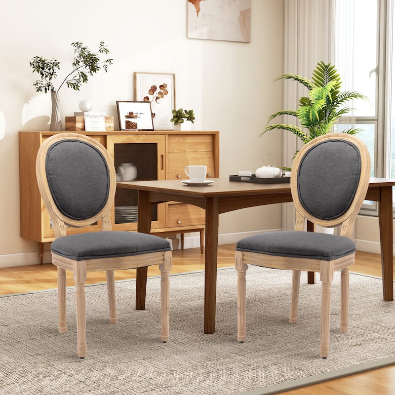 French Country Solid Wood Fabric Dining Chair Set of 2 - Dark Gray Fabric